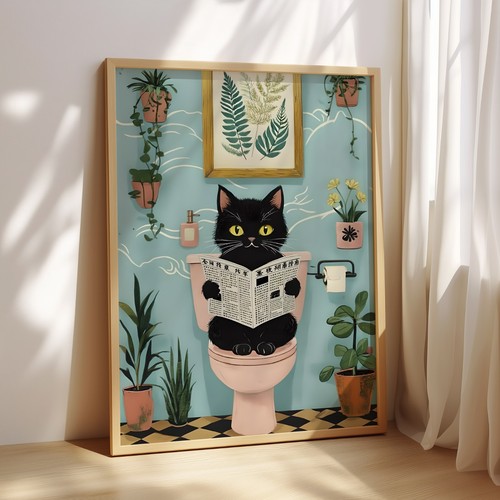 Japanese black cat toilet - black,